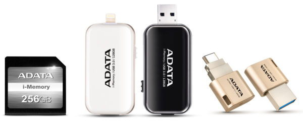 【ADATA】Apple Series product images, left to right i-Memory SD Card, i-Memory UE710 Flash drive, UC350 Type-C OTG dual connector Flash drive (2) (1)