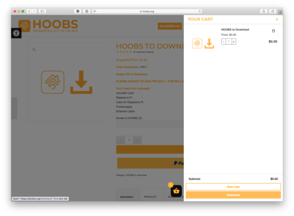Hoobs obchod checkout