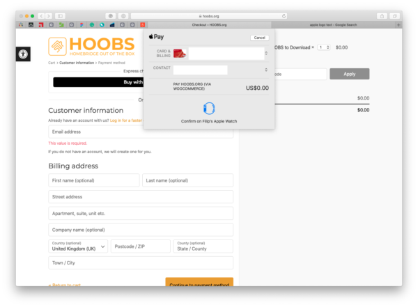 HOOBS obchod ApplePay